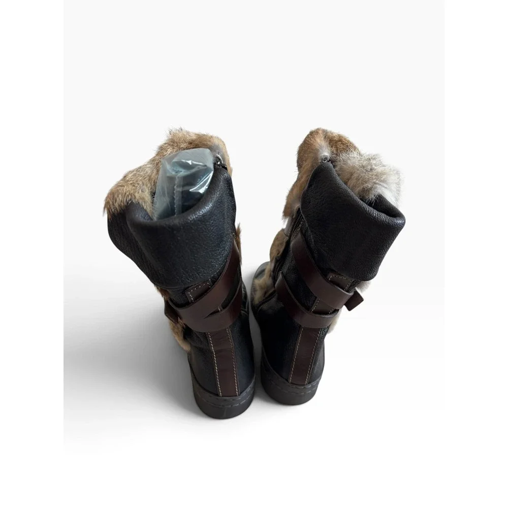 Manas Rabbit Fur Leather Winter Boots 36 Black Après Ski Luxury Boho Gorpcore